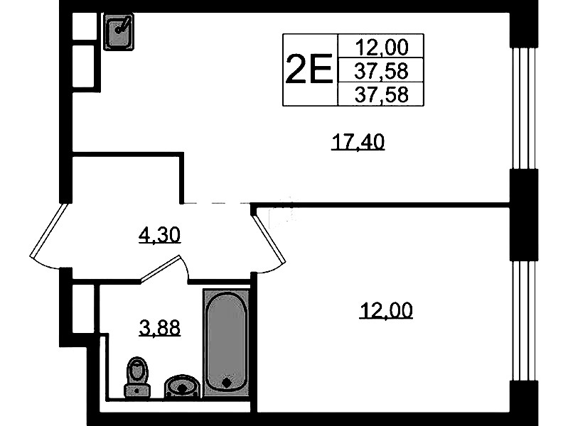 1-комнатная квартира 37.58 м², 2/12 эт., ЖК «Новые Лаврики»